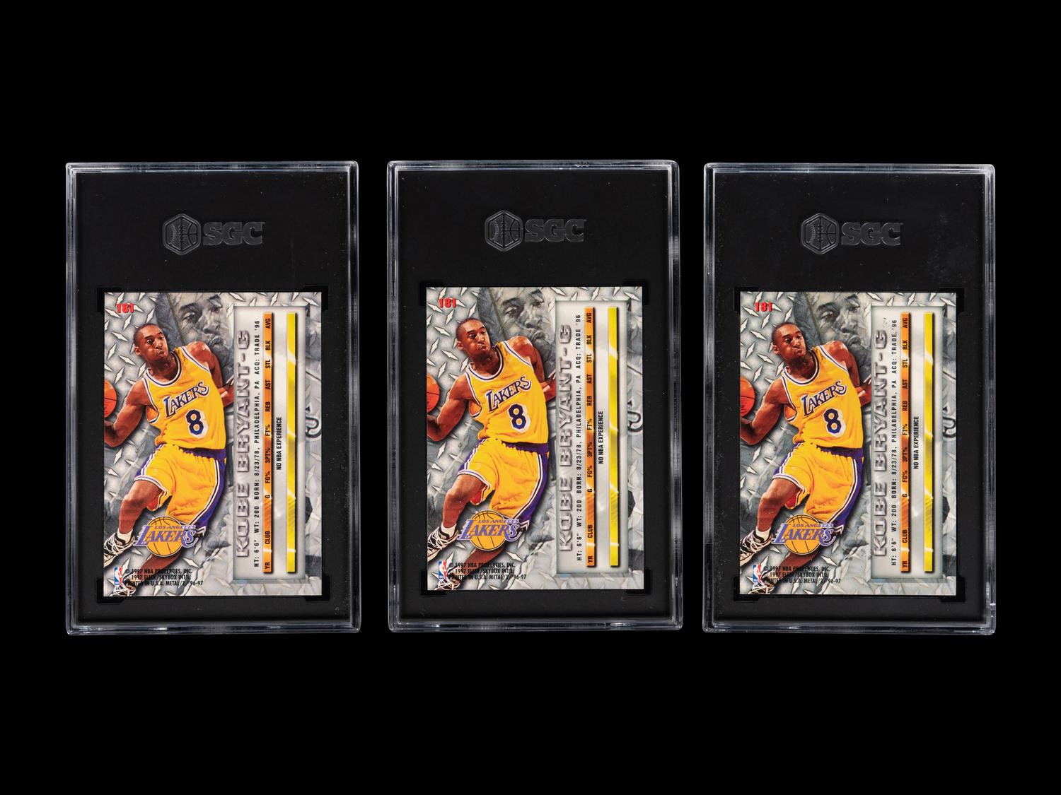 A Group of Three 1996-97 Fleer Metal Kobe Bryant Rookie Basketball Cards No. 181