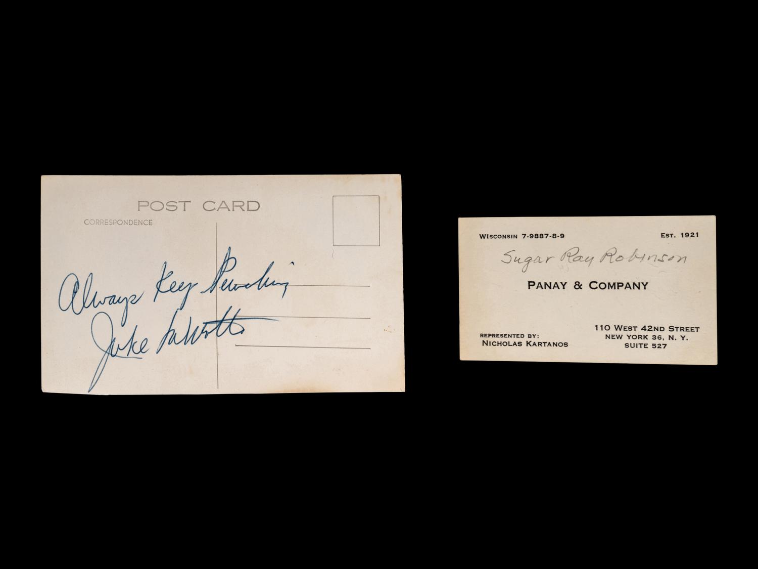 A Group of Boxing Champion Sugar Ray Robinson and Jake LaMotta Signed Autograph Items,
