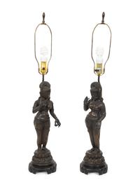 A Pair of South-East Asian Bronze Figures now Mounted as Lamps