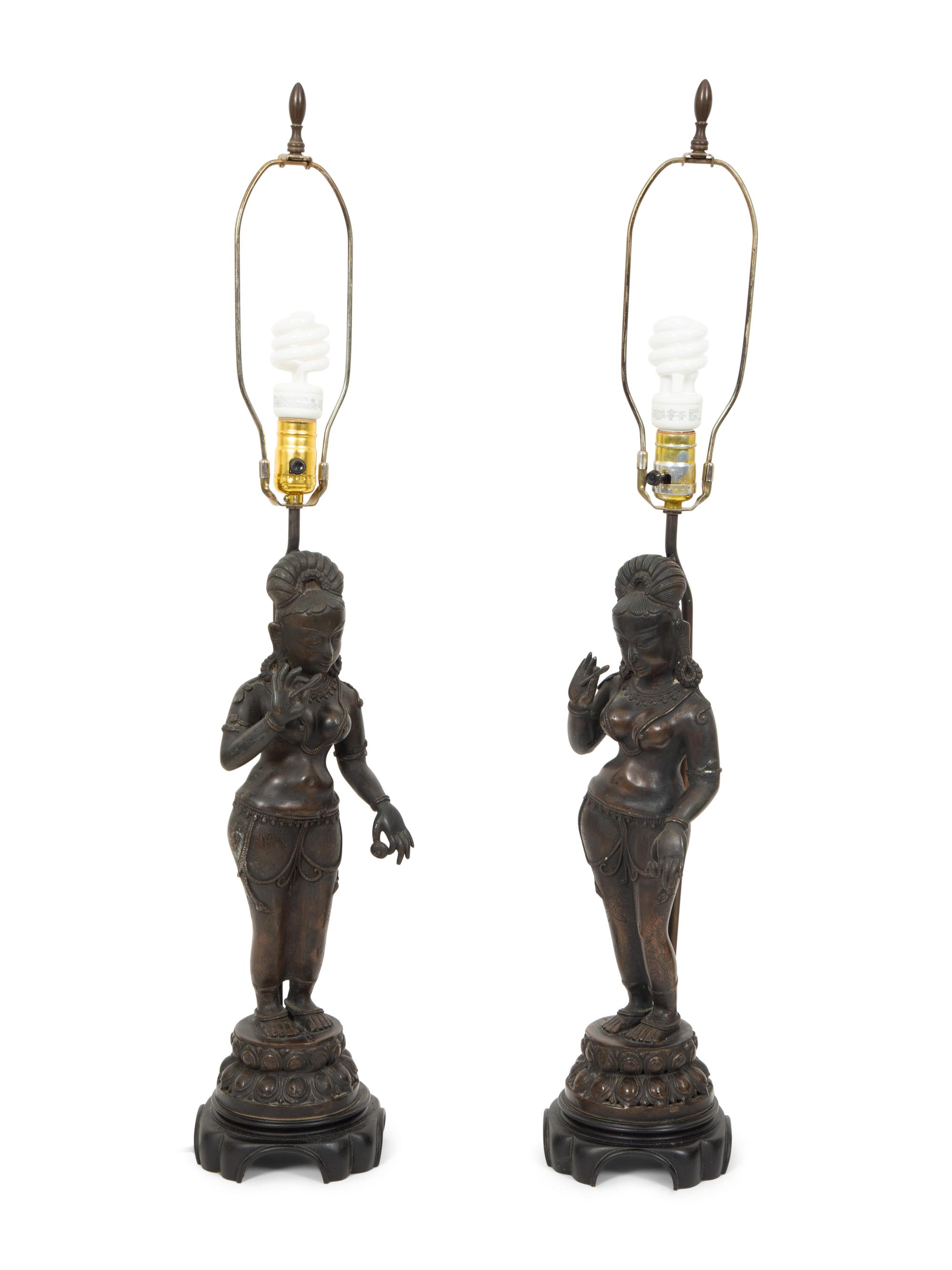A Pair of South-East Asian Bronze Figures now Mounted as Lamps