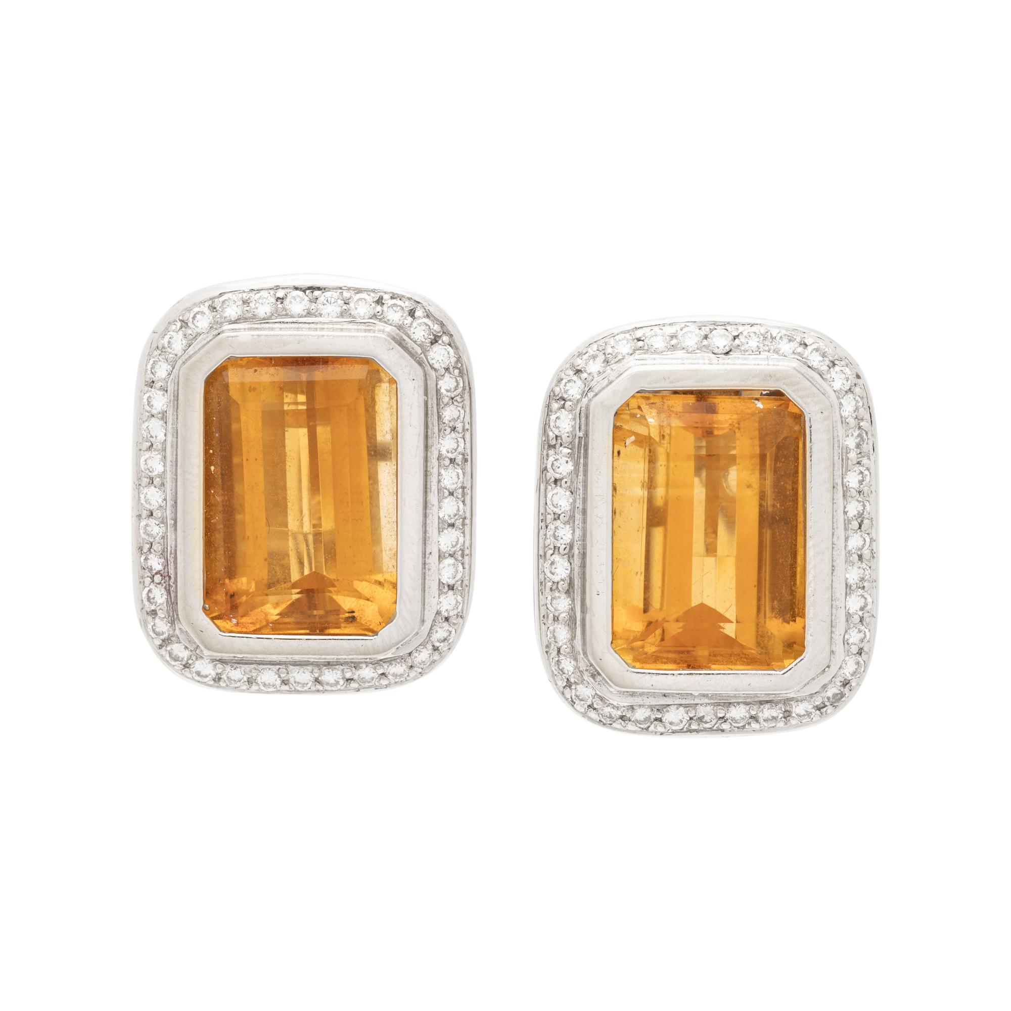 WHITE GOLD, CITRINE AND DIAMOND EARCLIPS