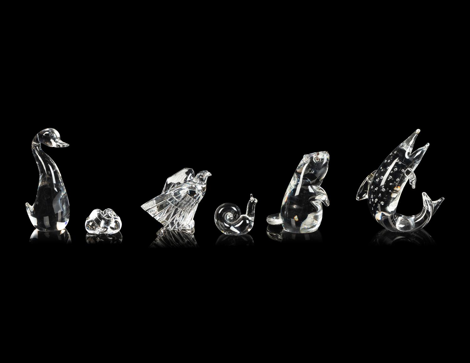 A Group of Six Steuben Molded Glass Animal Figures