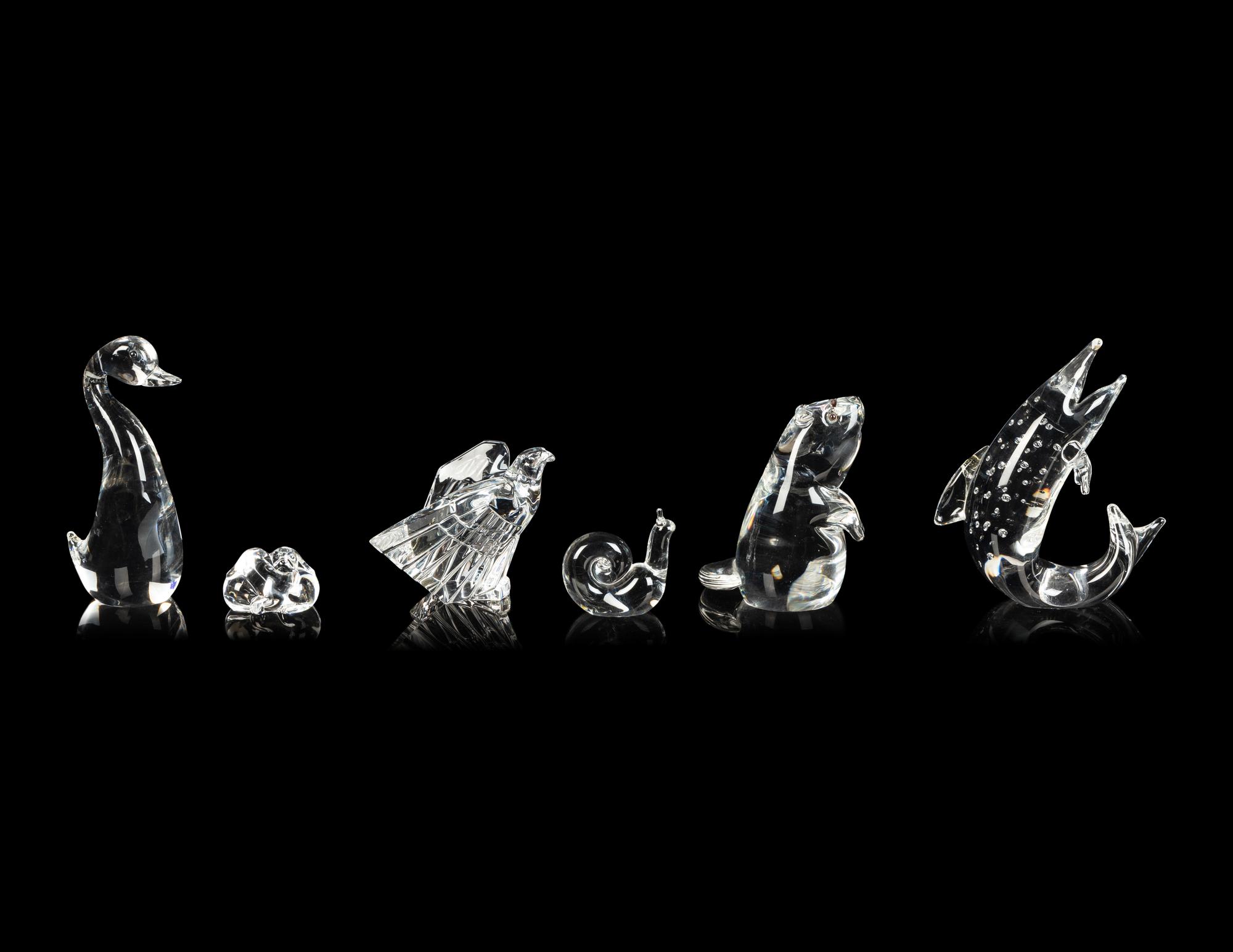 A Group of Six Steuben Molded Glass Animal Figures