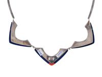 Sterling Silver Choker and Post Earrings, with Coral and Lapis Inlay