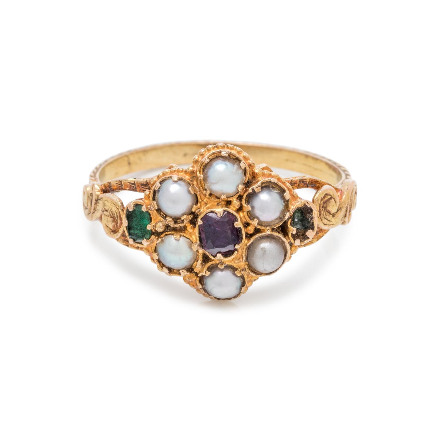 ANTIQUE, YELLOW GOLD AND MULTIGEM RING