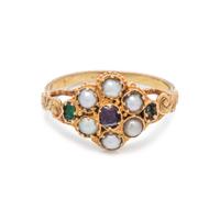 ANTIQUE, YELLOW GOLD AND MULTIGEM RING