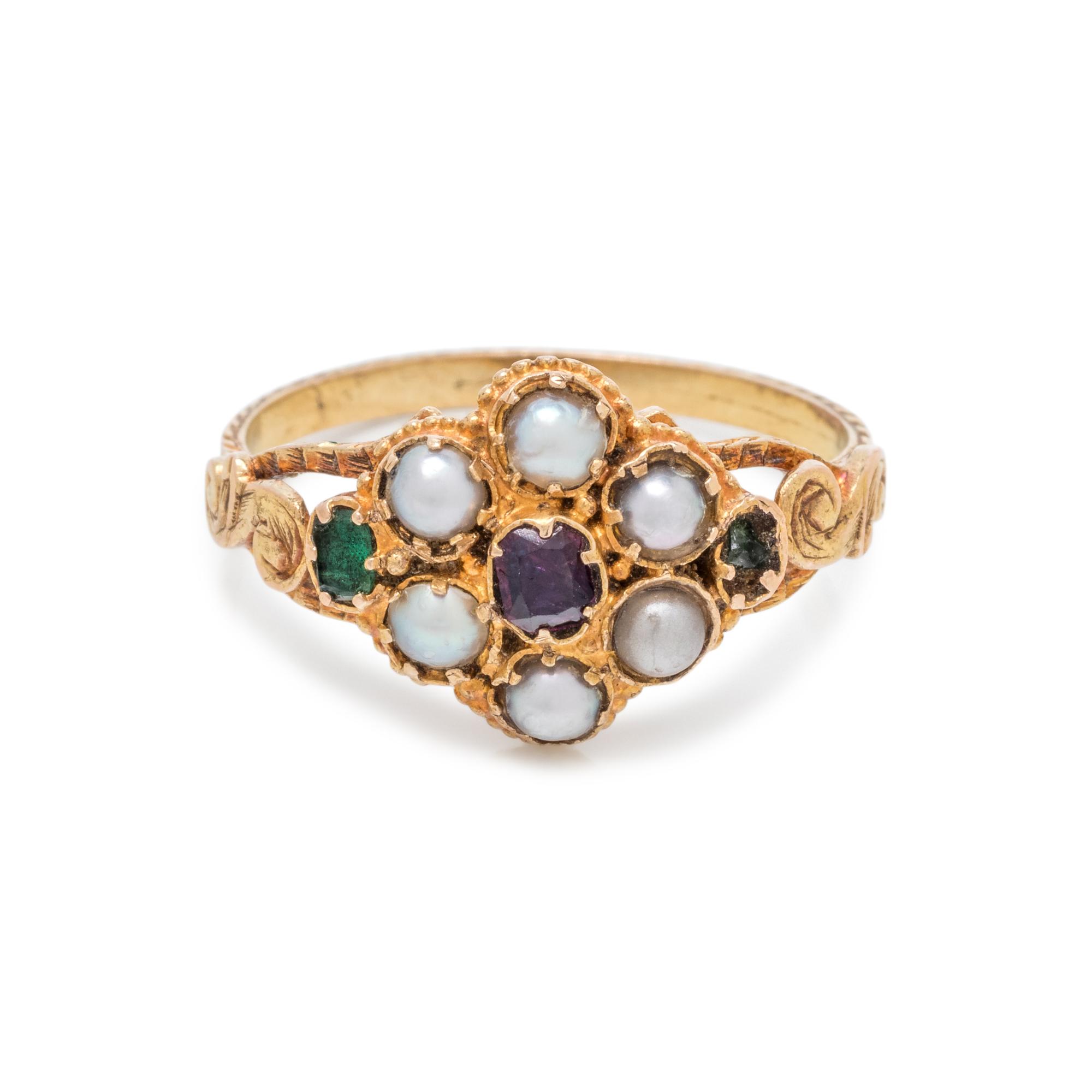 ANTIQUE, YELLOW GOLD AND MULTIGEM RING