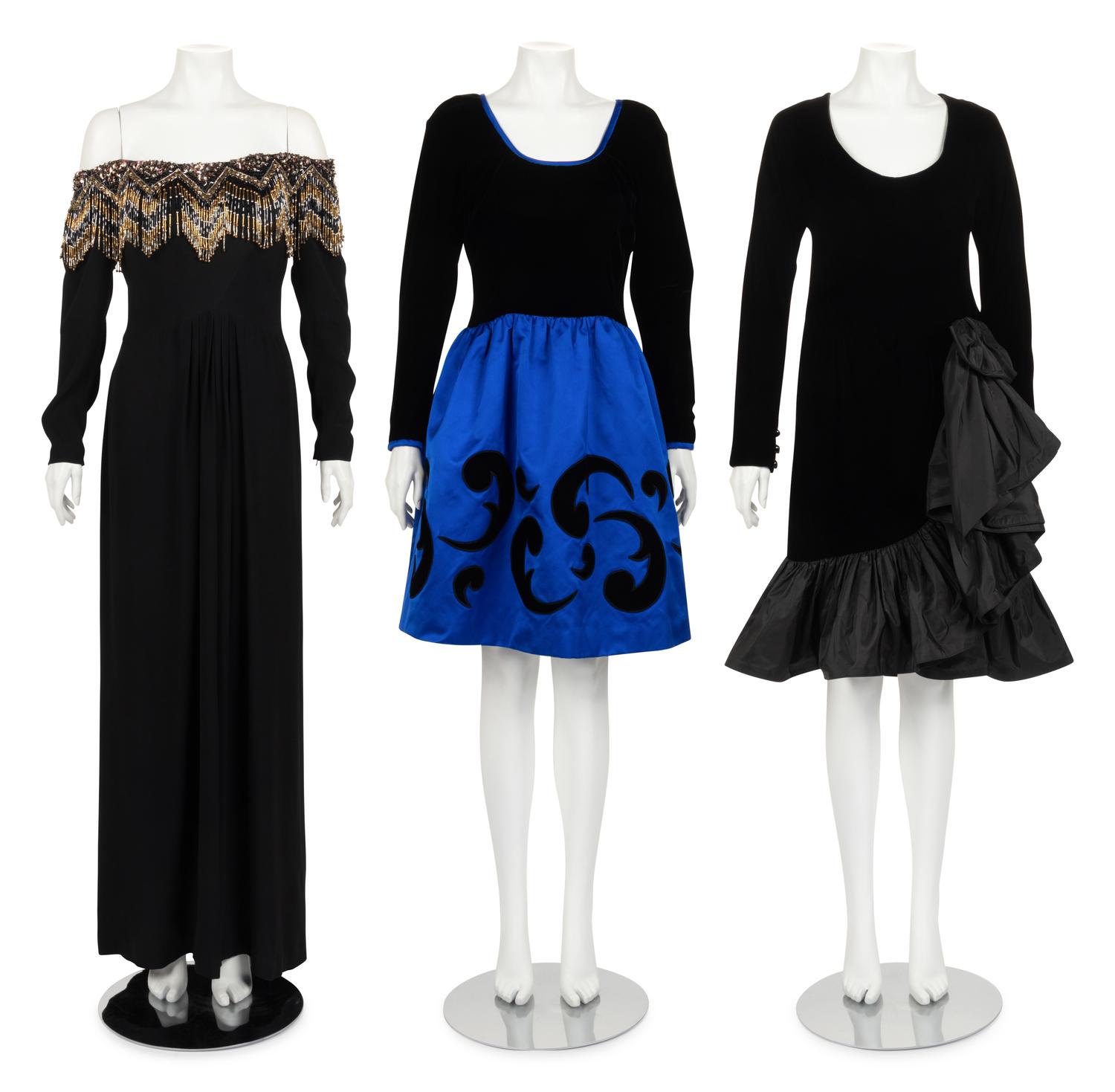 Three Designer Evening Dresses: One Oscar de la Renta, One Givenchy, One Bob Mackie, 1980s
