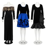 Three Designer Evening Dresses: One Oscar de la Renta, One Givenchy, One Bob Mackie, 1980s