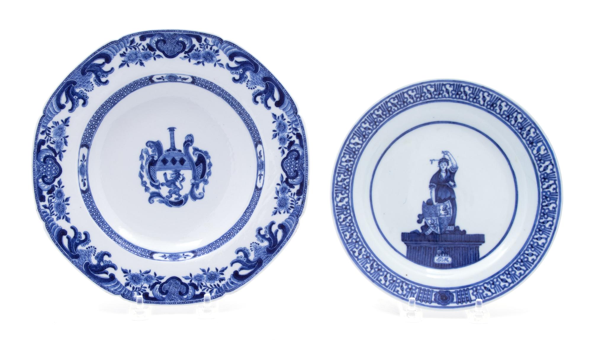 Two Chinese Export Blue and White Porcelain Plates