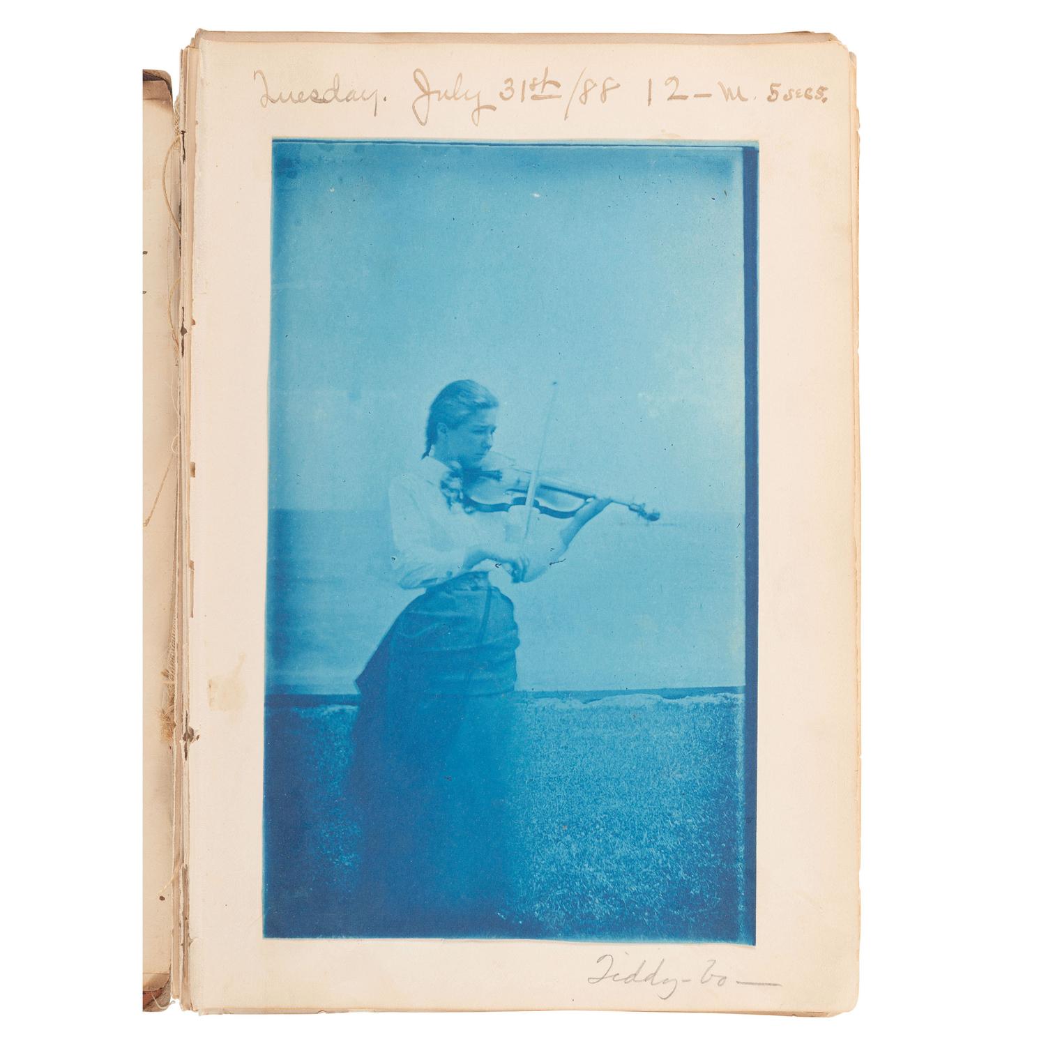 [Early Photography] Collection of 60+ cyanotypes, incl. playful and artfully posed scenes