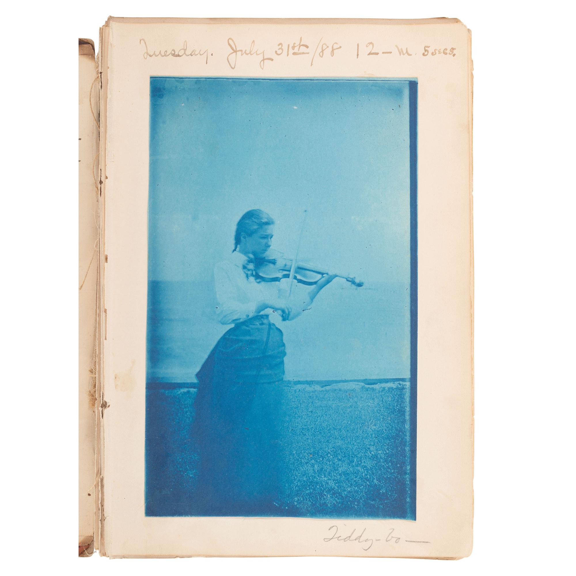 [Early Photography] Collection of 60+ cyanotypes, incl. playful and artfully posed scenes