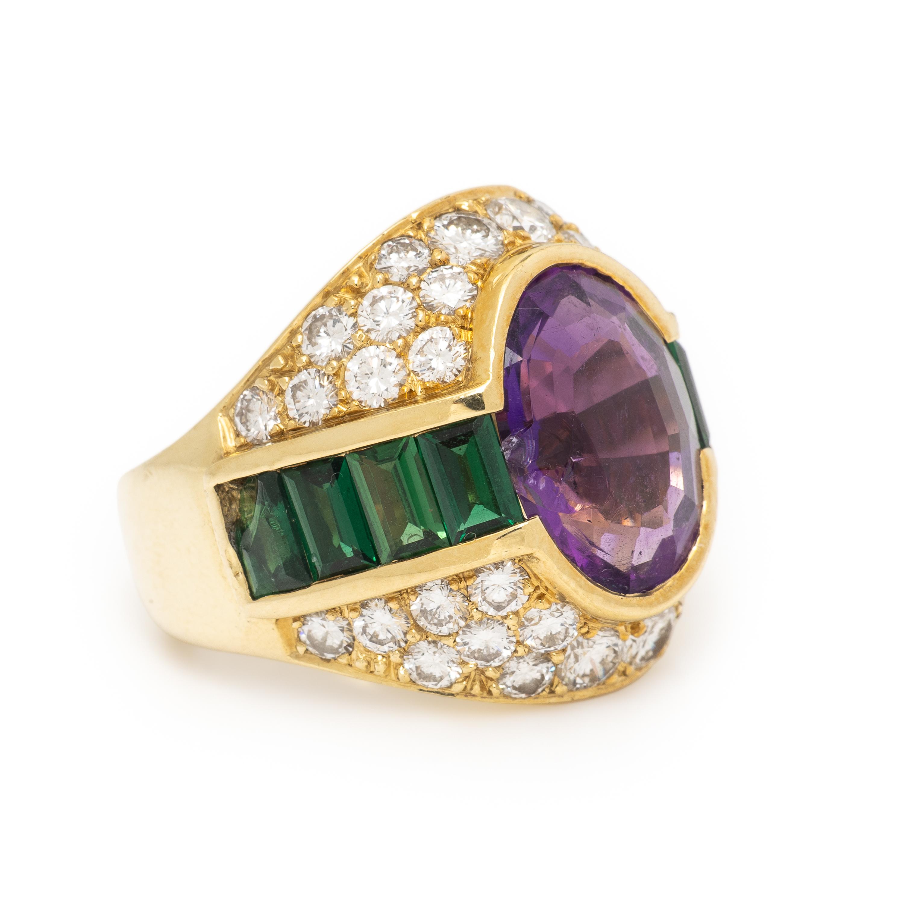 Lagos, Amethyst, Tourmaline, and Diamond Ring