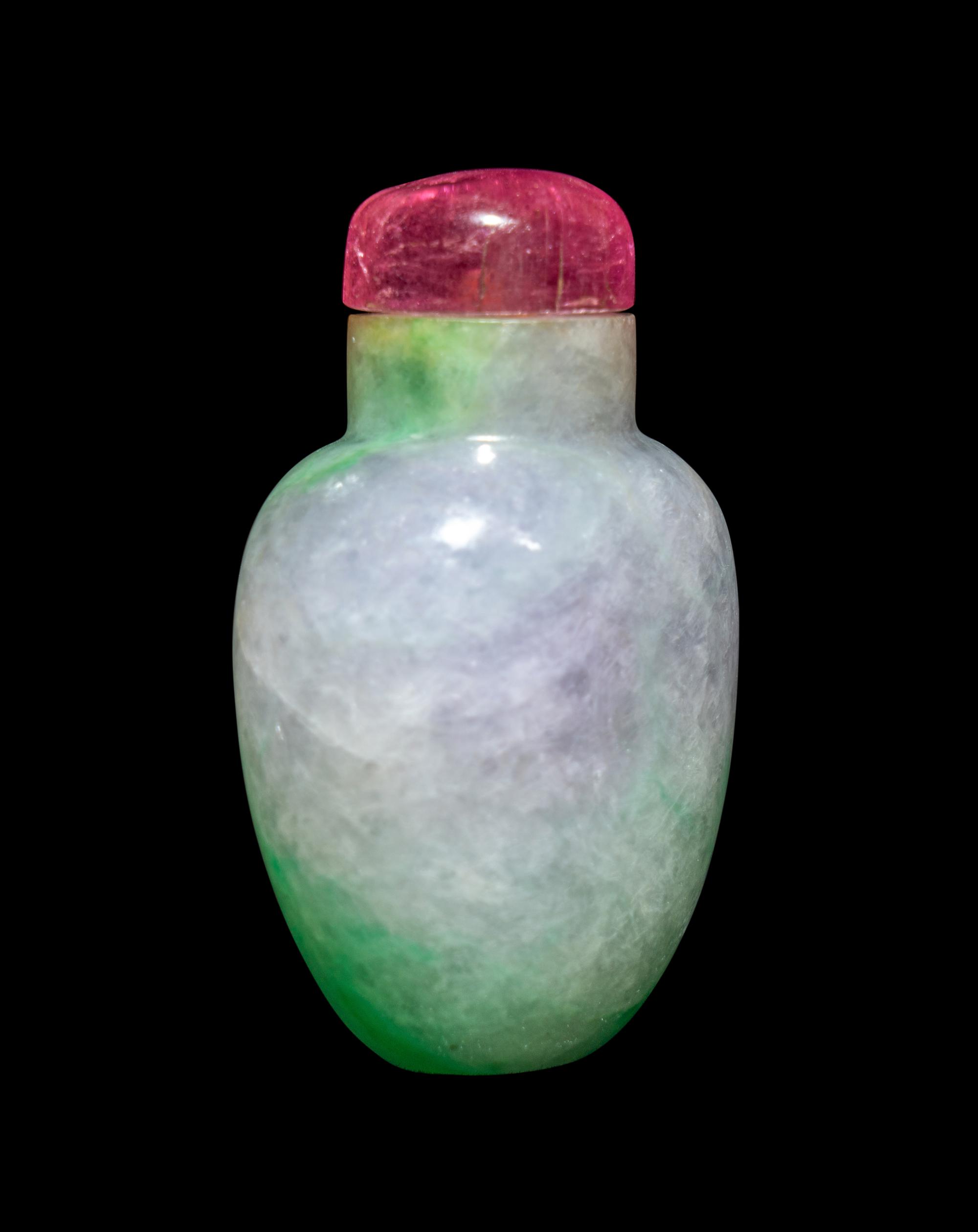 A Chinese Green and Lavender Jadeite Snuff Bottle