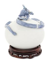 A Japanese Blue and White Porcelain 'Dragon' Covered Jar
