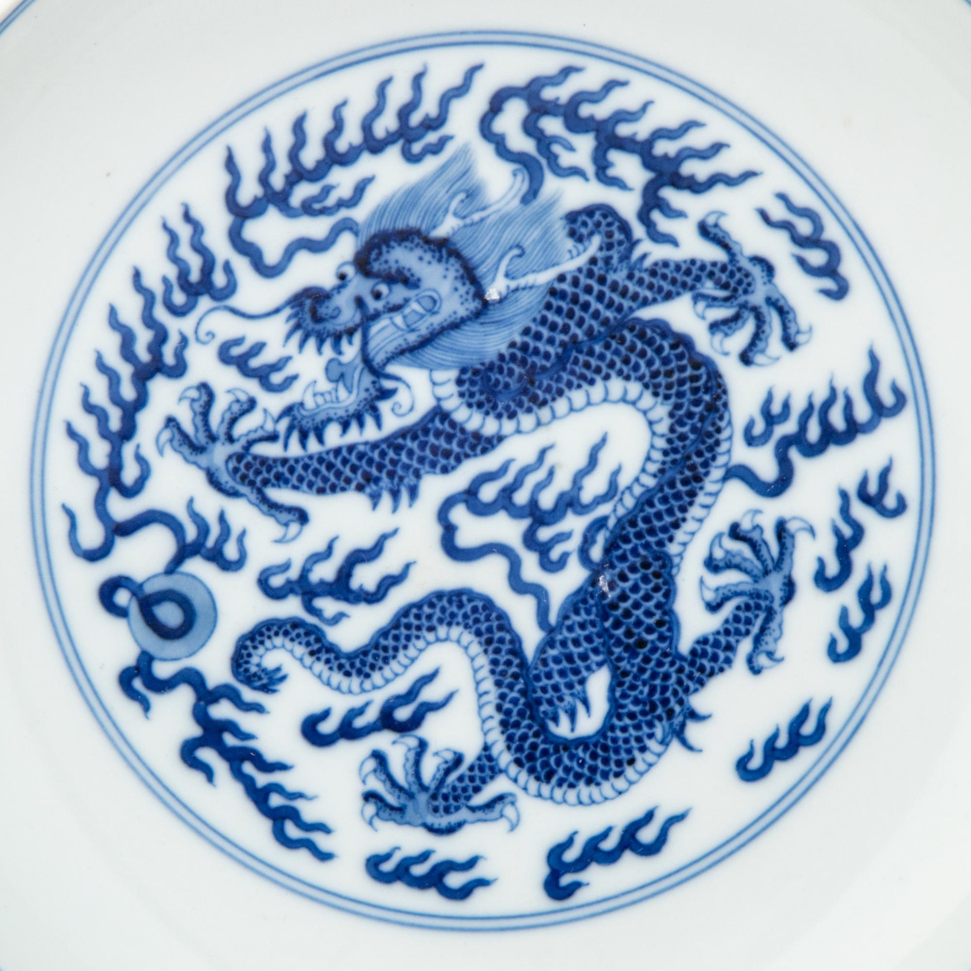 A Pair of Chinese Blue and White Porcelain 'Dragon' Plates
