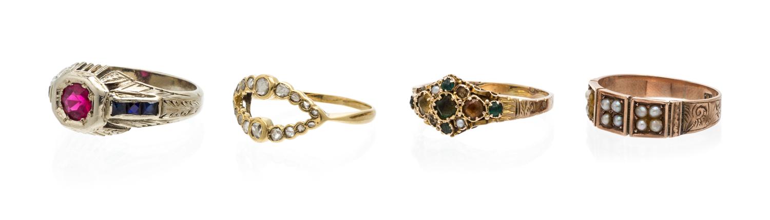 A Collection of Vintage Gold and Multi Gem Rings, 8.40 dwts.