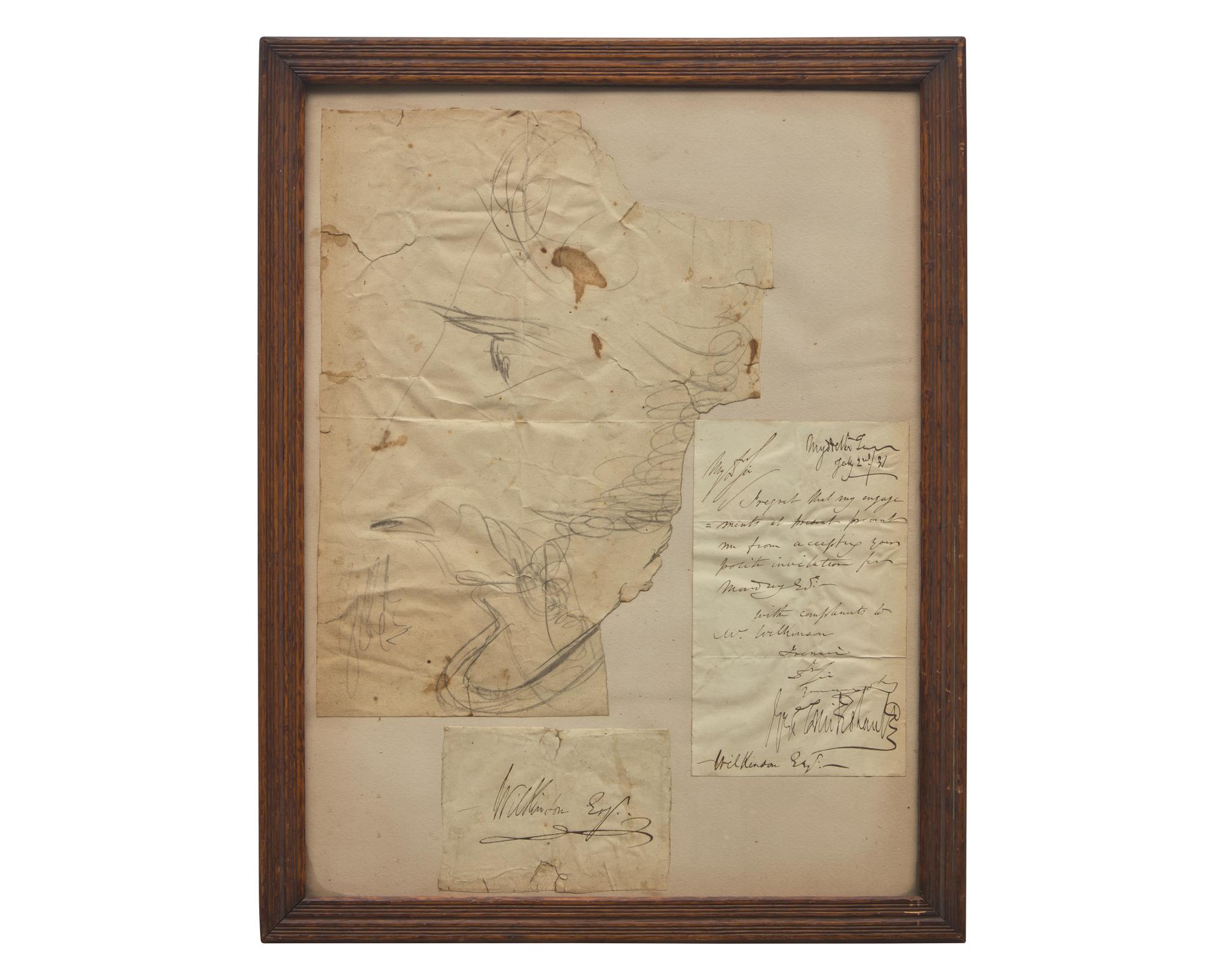 [Literature] Cruikshank, George. Autograph Letter, signed, with Partial Sketch