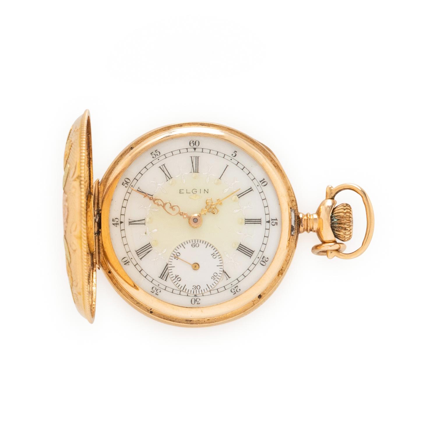 ELGIN, TRICOLOR GOLD HUNTER CASE POCKET WATCH