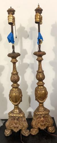 A Pair of Giltwood Prickets Height overall 38 inches. — FIRST HALF 20TH CENTURY