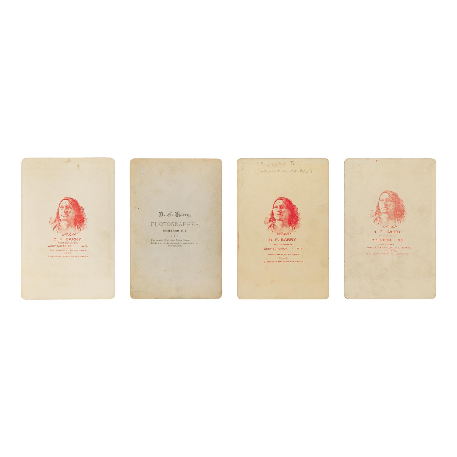 Barry, David F. (1854-1934). A group of 4 cabinet cards of Native American leaders, including Chief Joseph, Red Cloud, and Gall.