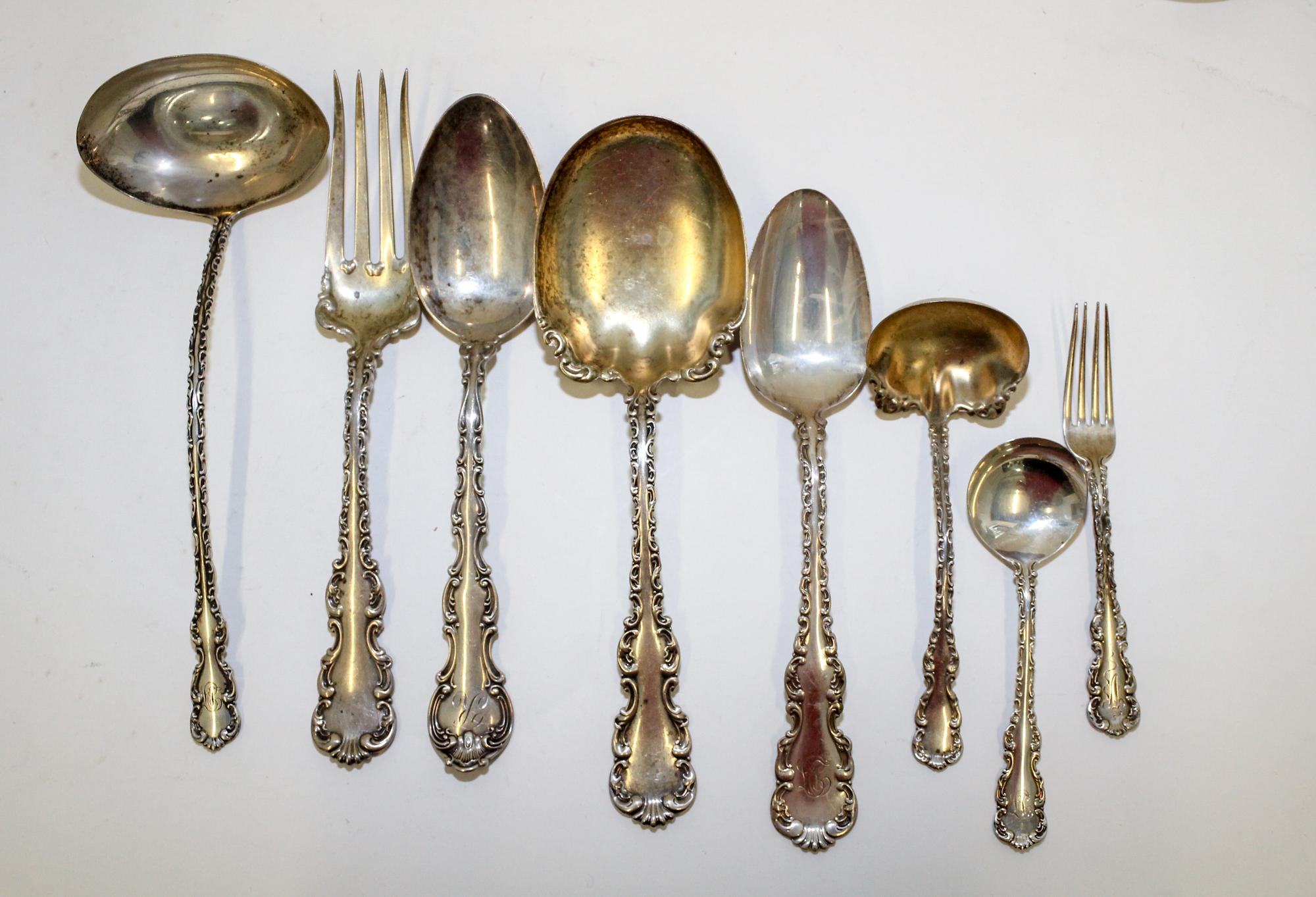 An American Silver Partial Flatware Service, Whiting Mfg. Co., New York, NY, Louis XV pattern, comprising: 6 bouillon spoons 3 table sp