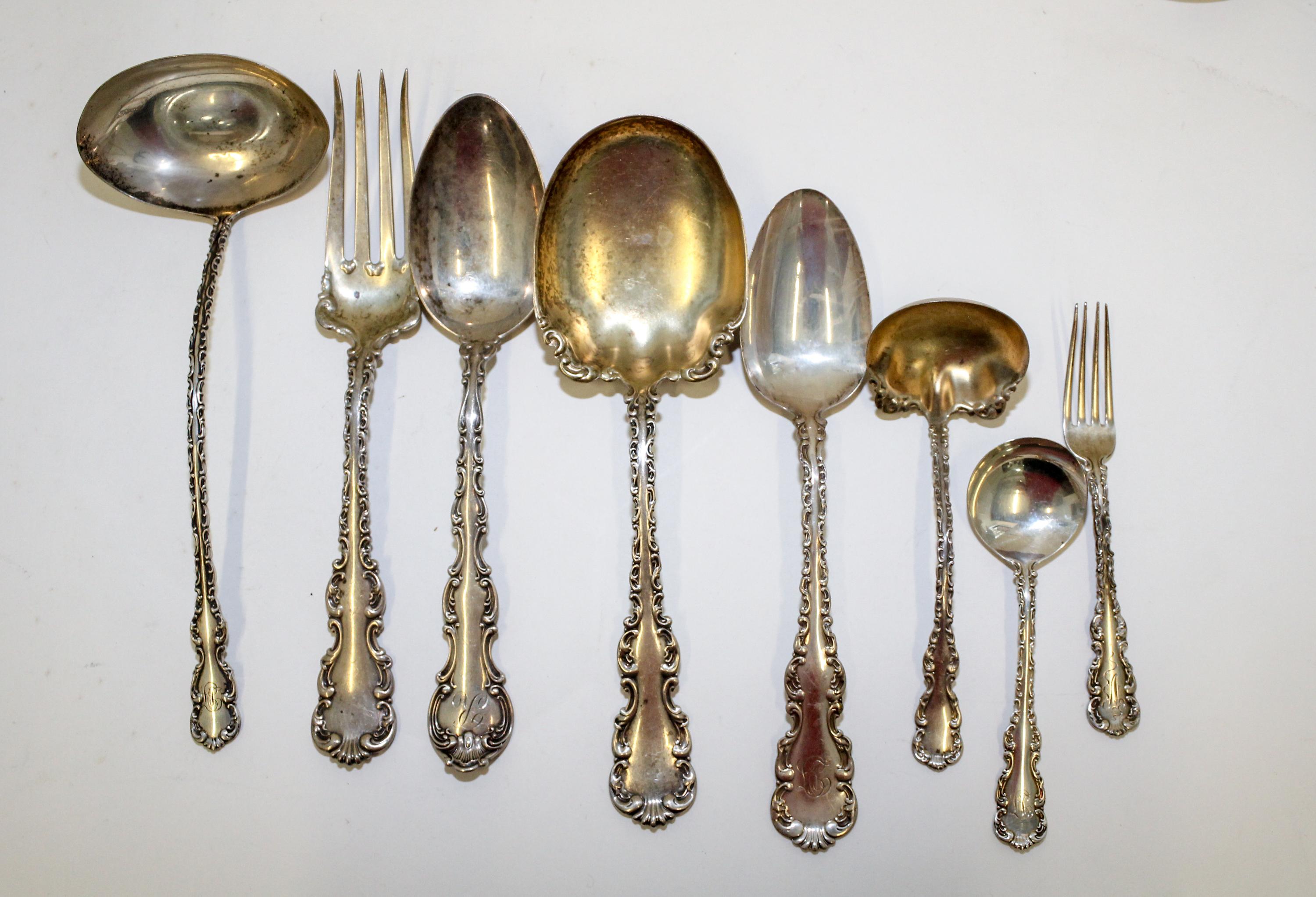 An American Silver Partial Flatware Service, Whiting Mfg. Co., New York, NY, Louis XV pattern, comprising: 6 bouillon spoons 3 table sp