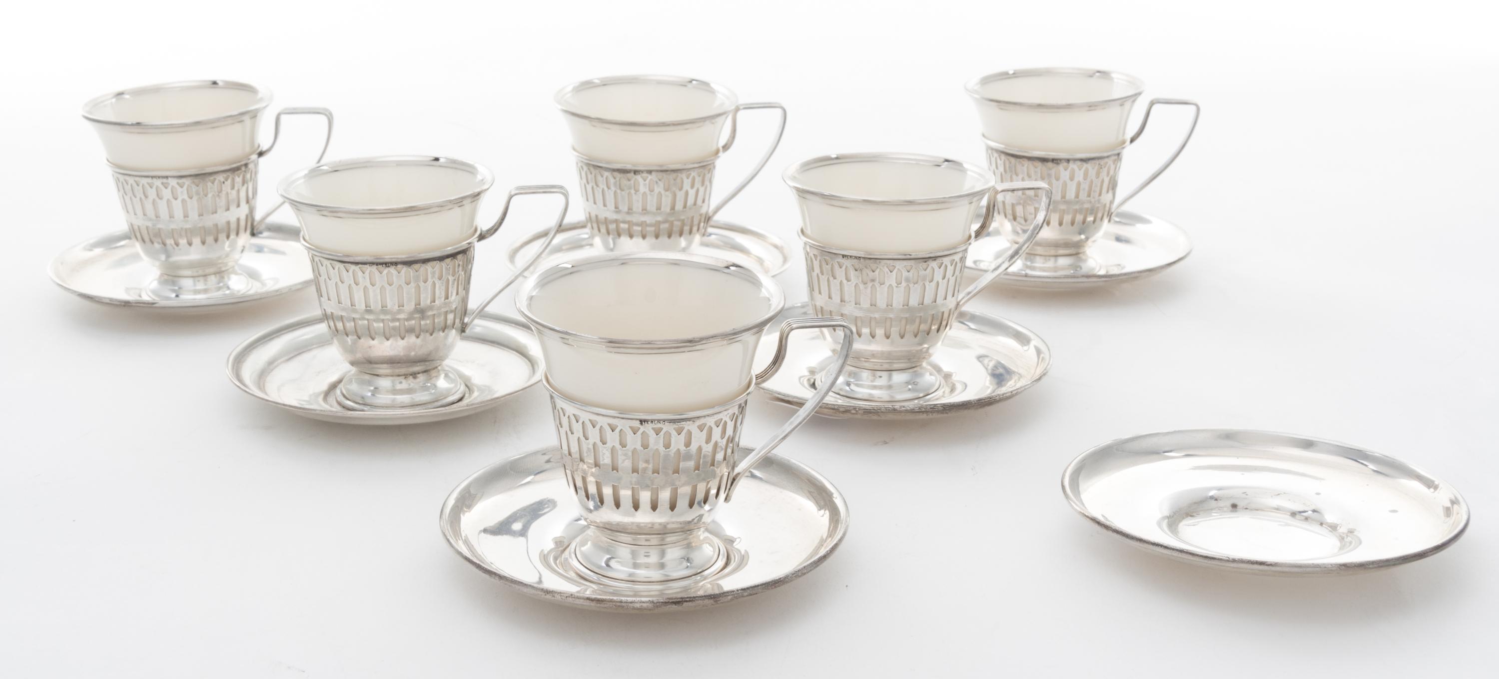 A Set of Six American Silver Demitasse Cups Diameter of saucer 3 1/2 inches.