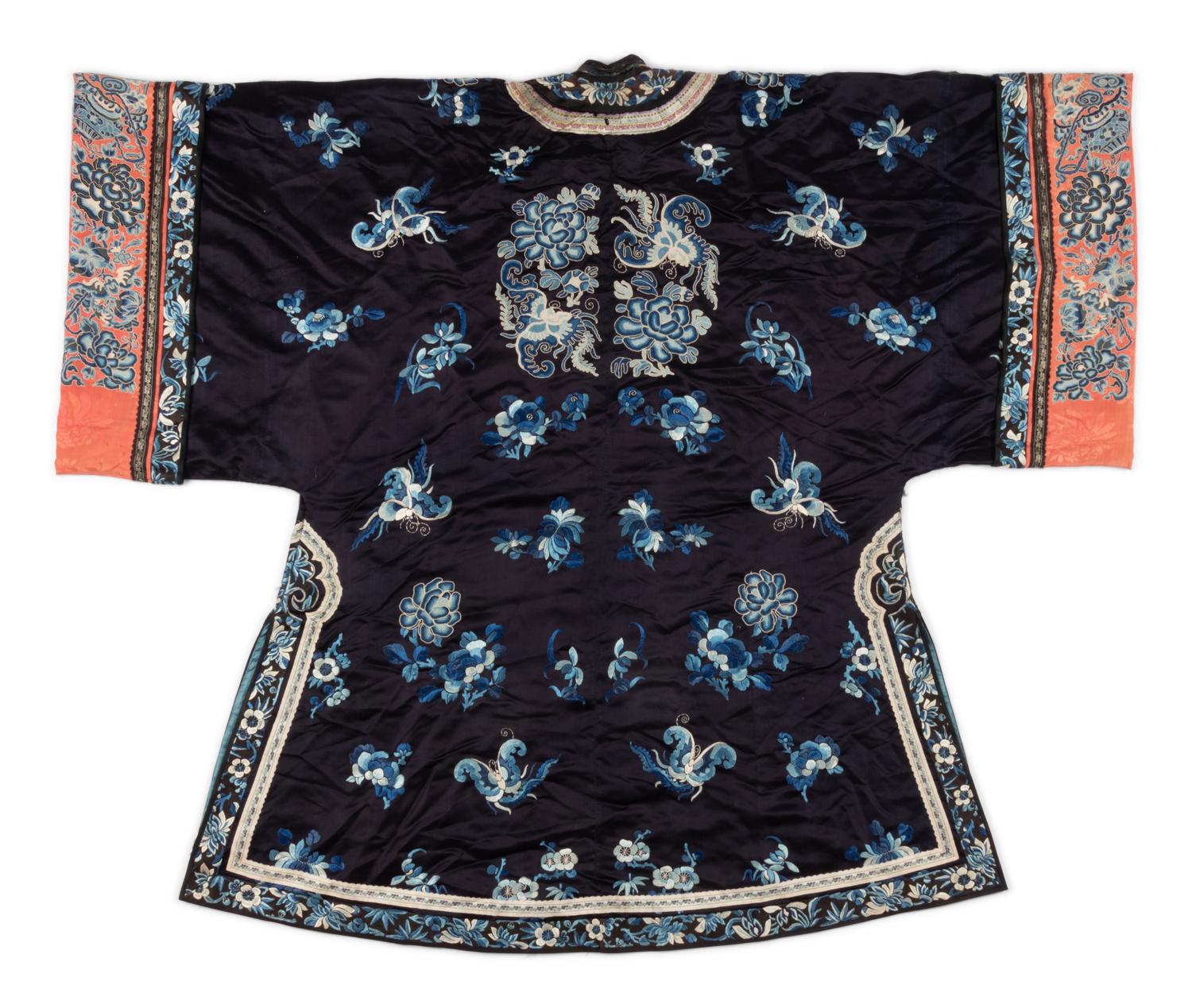 Two 'Sanlan' Black Ground Embroidered Silk Lady's Coats