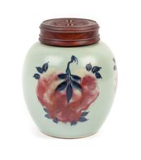 A Copper Red and Underglaze Blue Porcelain Ginger Jar Height 8 inches. — QING DYNASTY (1644-1912)