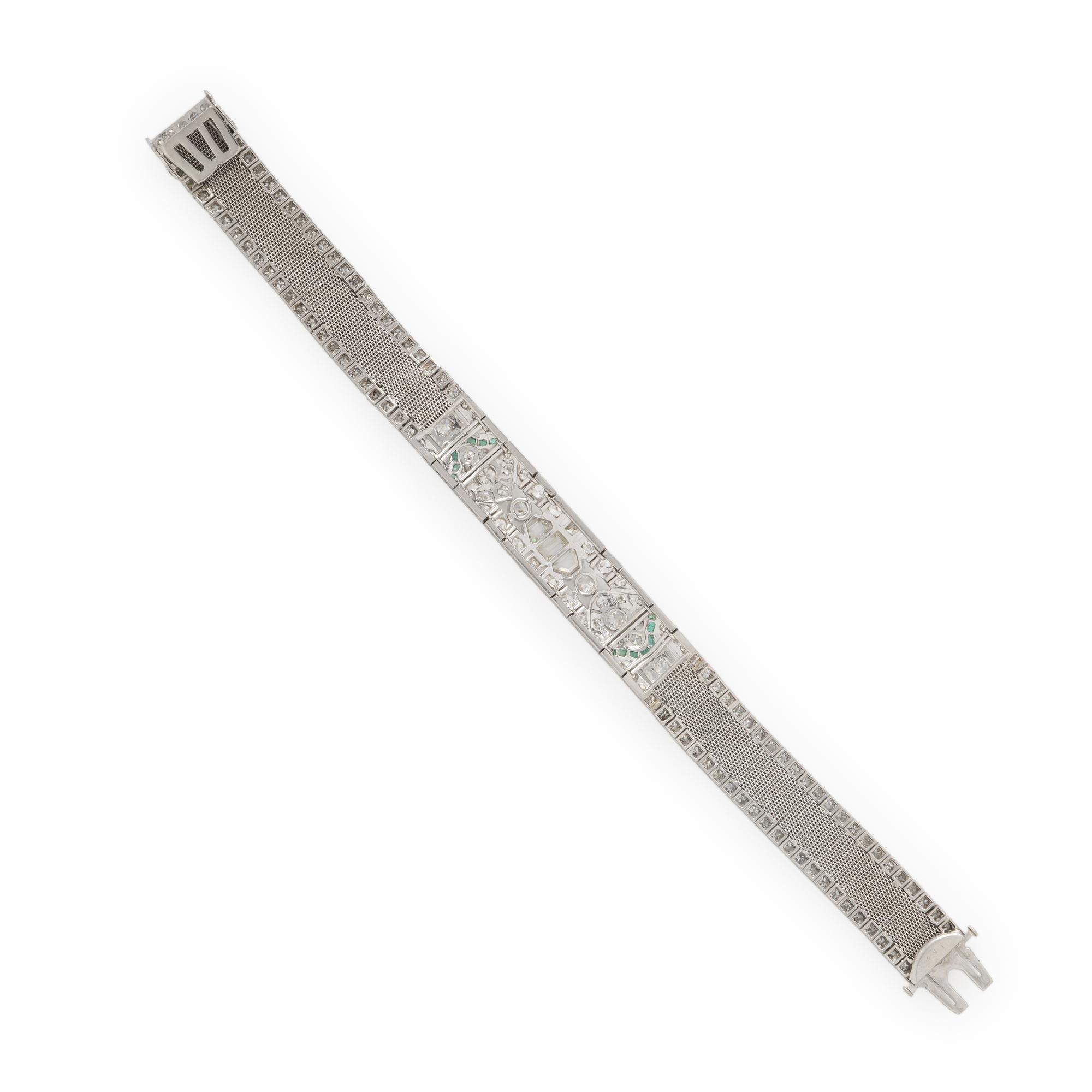 Art Deco, Diamond, Emerald, and Platinum Bracelet