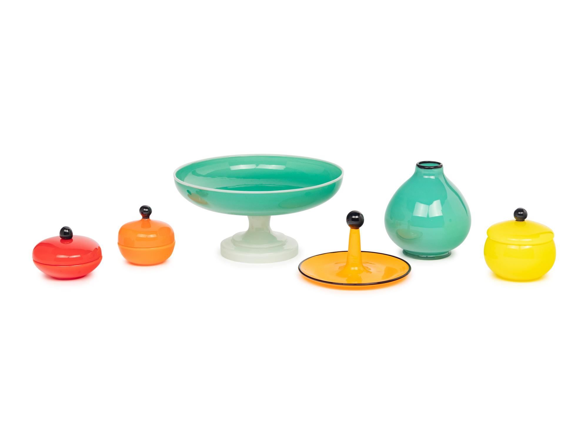 A Group of Contemporary Colored Glass Articles