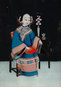 A Pair of Chinese Reverse Paintings on Glass of Young Woman — 19TH/20TH CENTURY