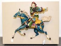 A Tang Style Polychrome Glazed Figural Group Width 13 1/2 inches.