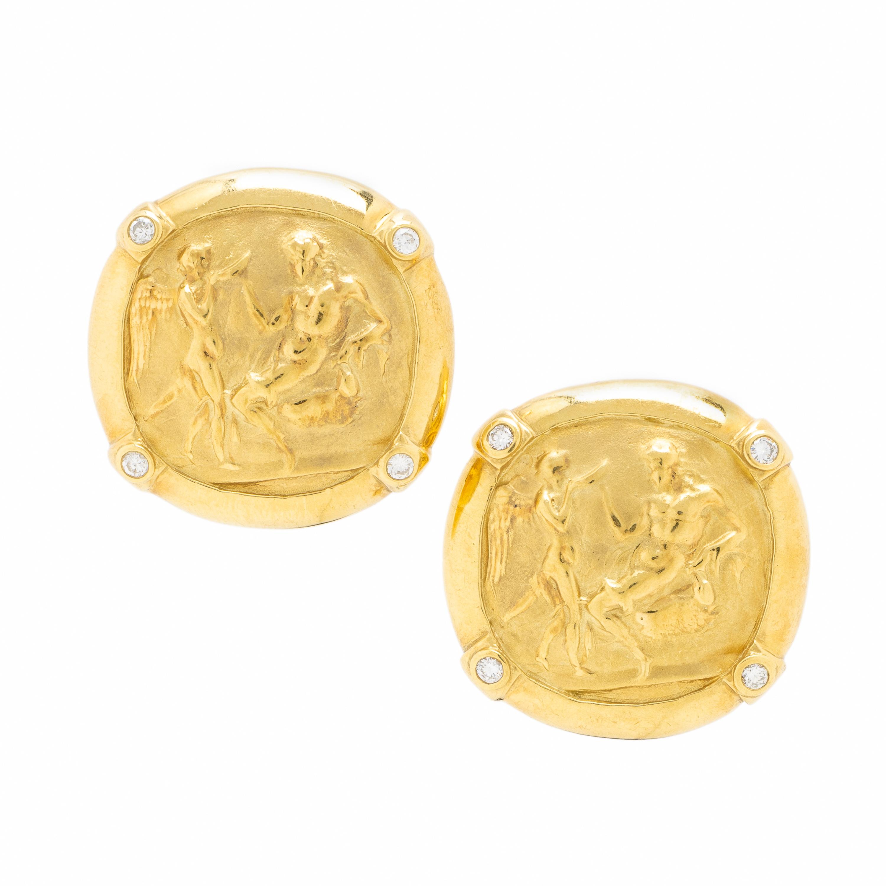 SeidenGang, 'Athena', Yellow Gold and Diamond Earrings