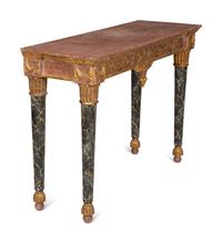 An Italian Painted Faux Marble and Parcel Gilt Console Table