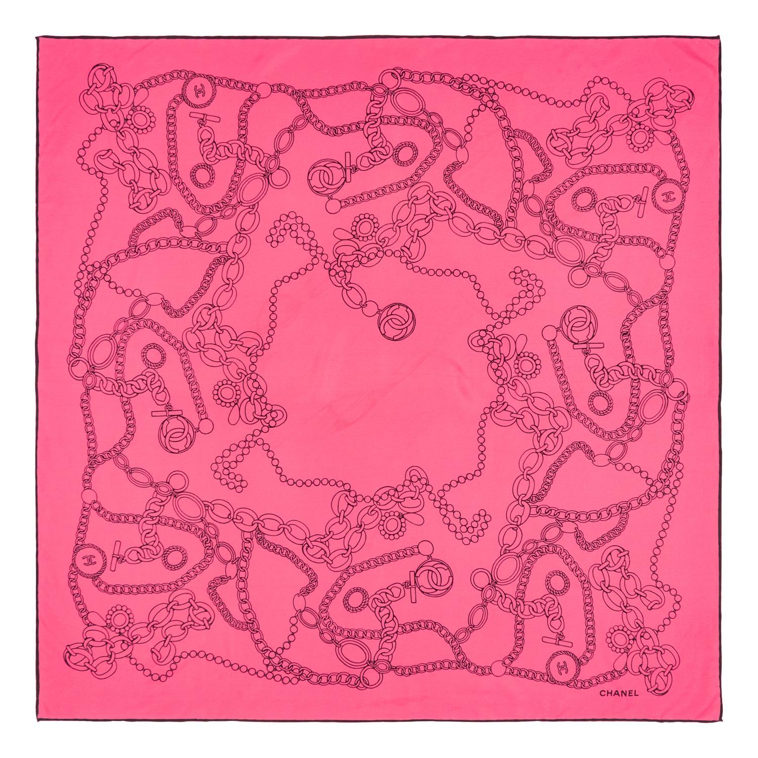 Chanel, Pink & Black Printed Silk Scarf