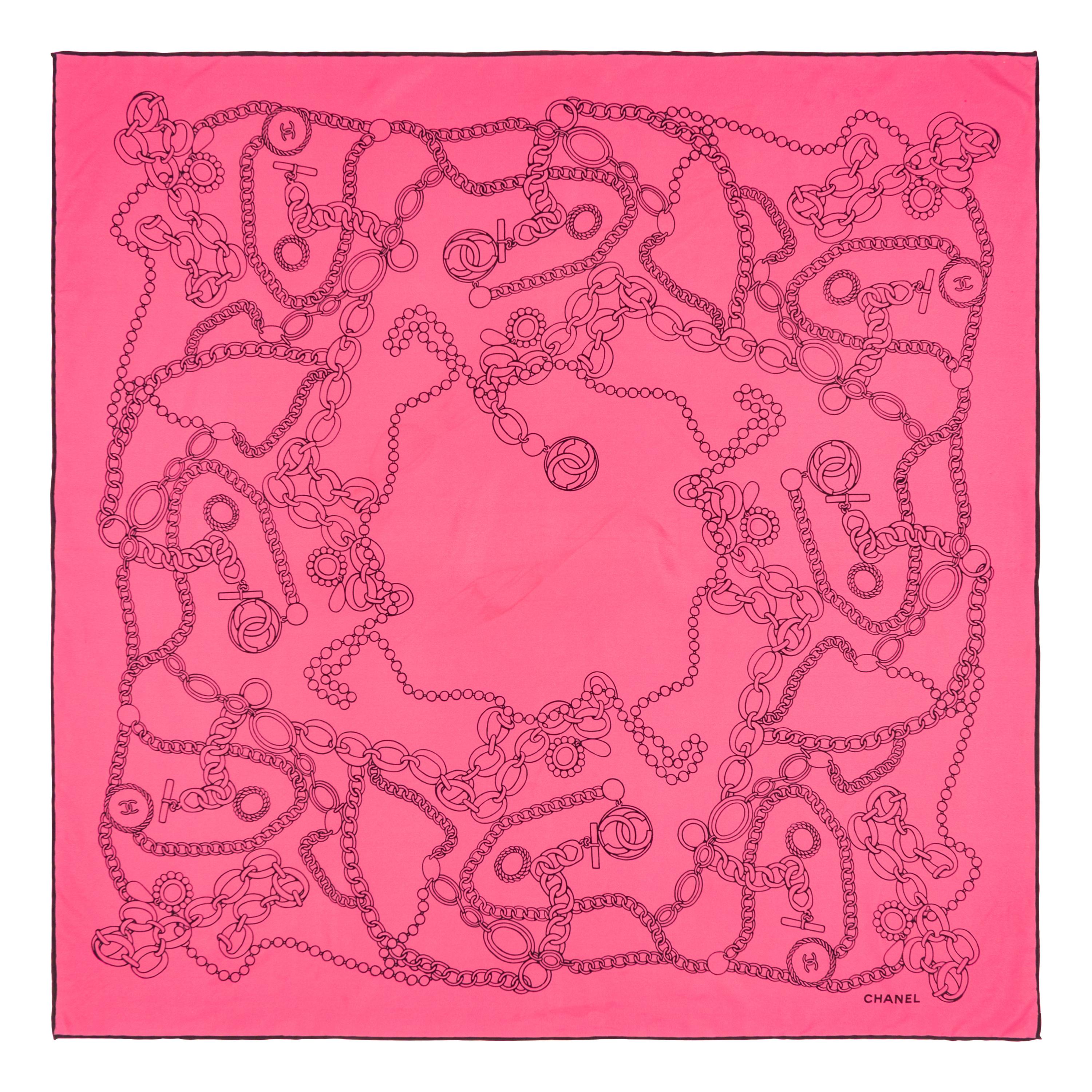 Chanel, Pink & Black Printed Silk Scarf