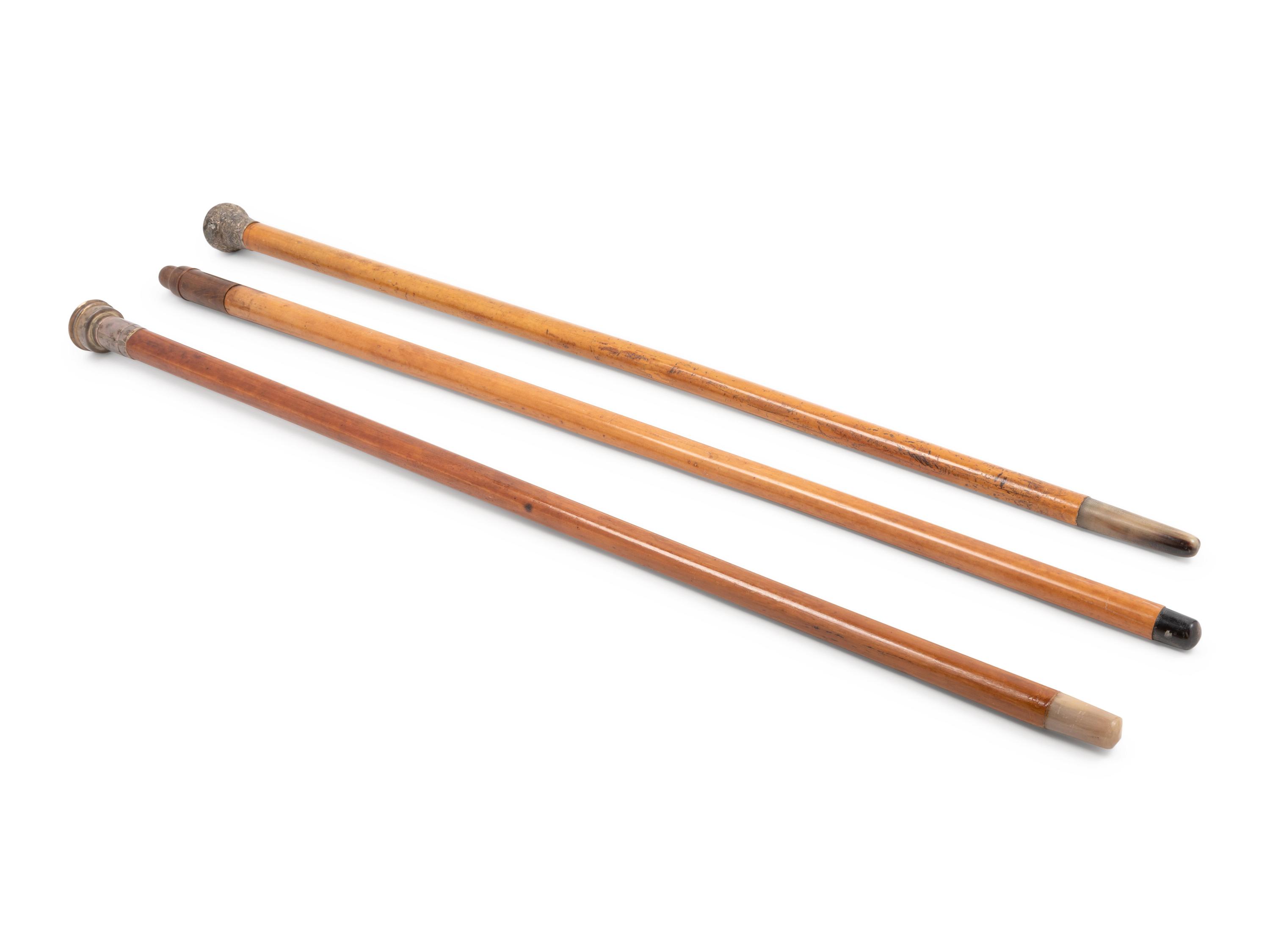 Three English Metal-Mounted Doctor's System Walking Sticks