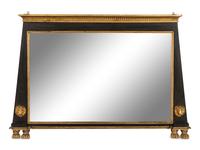 An Egyptian Revival Parcel Gilt and Ebonized Lion and Paw Decorated Over Mantel Mirror