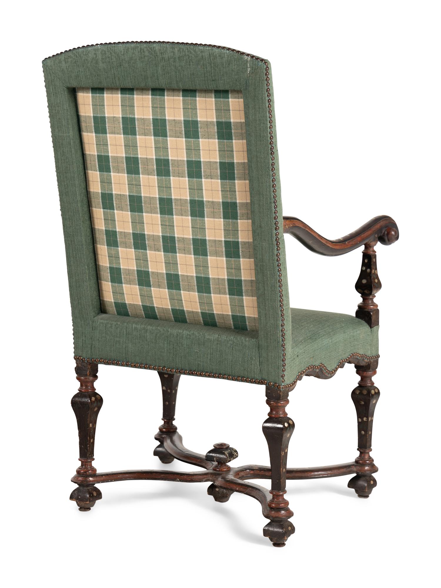 A Pair of Louis XIV Walnut and Shell-Inlaid Fauteuils