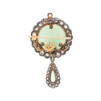ANTIQUE, CHALCEDONY AND DIAMOND PENDANT/BROOCH