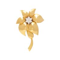 YELLOW GOLD AND DIAMOND FLOWER BROOCH