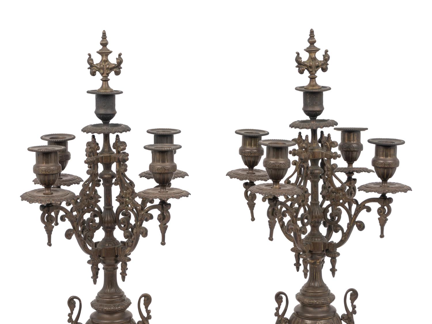 A Pair of French Neoclassical Bronze Four-Light Candelabra