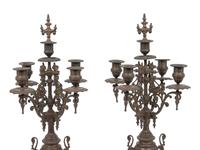 A Pair of French Neoclassical Bronze Four-Light Candelabra
