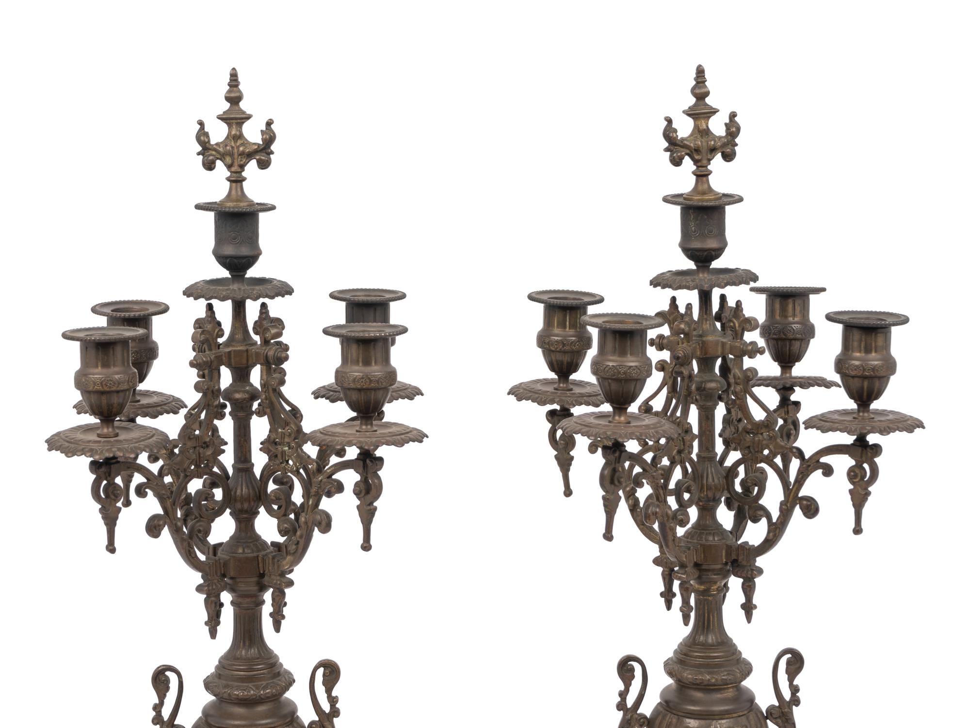 A Pair of French Neoclassical Bronze Four-Light Candelabra