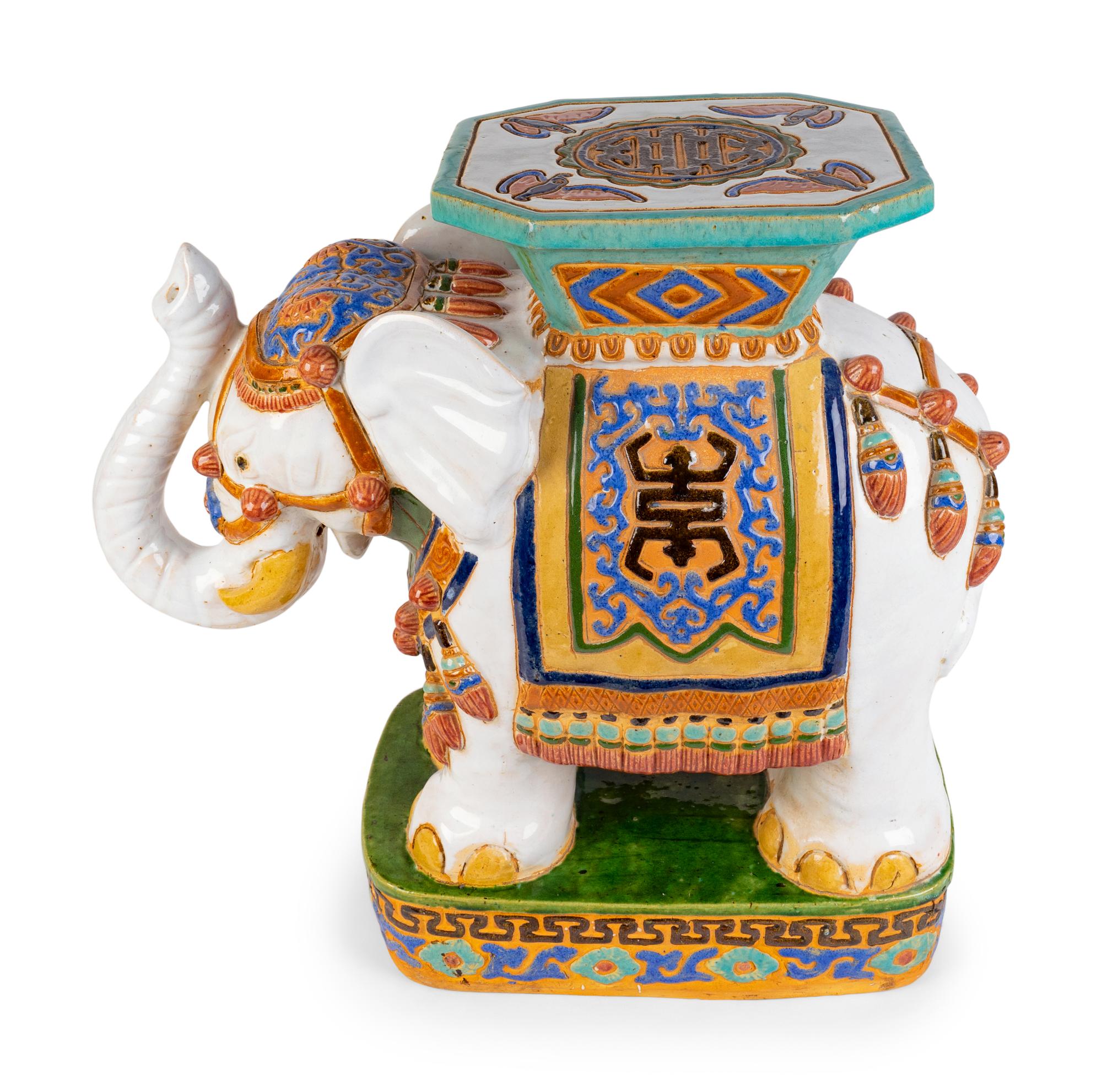 An Asian Glazed Ceramic Elephant-form Garden Stool/Side Table — 20TH CENTURY