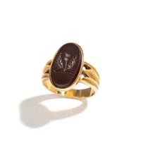 A Neoclassical Gold and Red Jasper Finger Ring with a Thistle