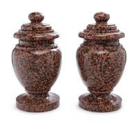 A Pair of Carved Marble Covered Urns