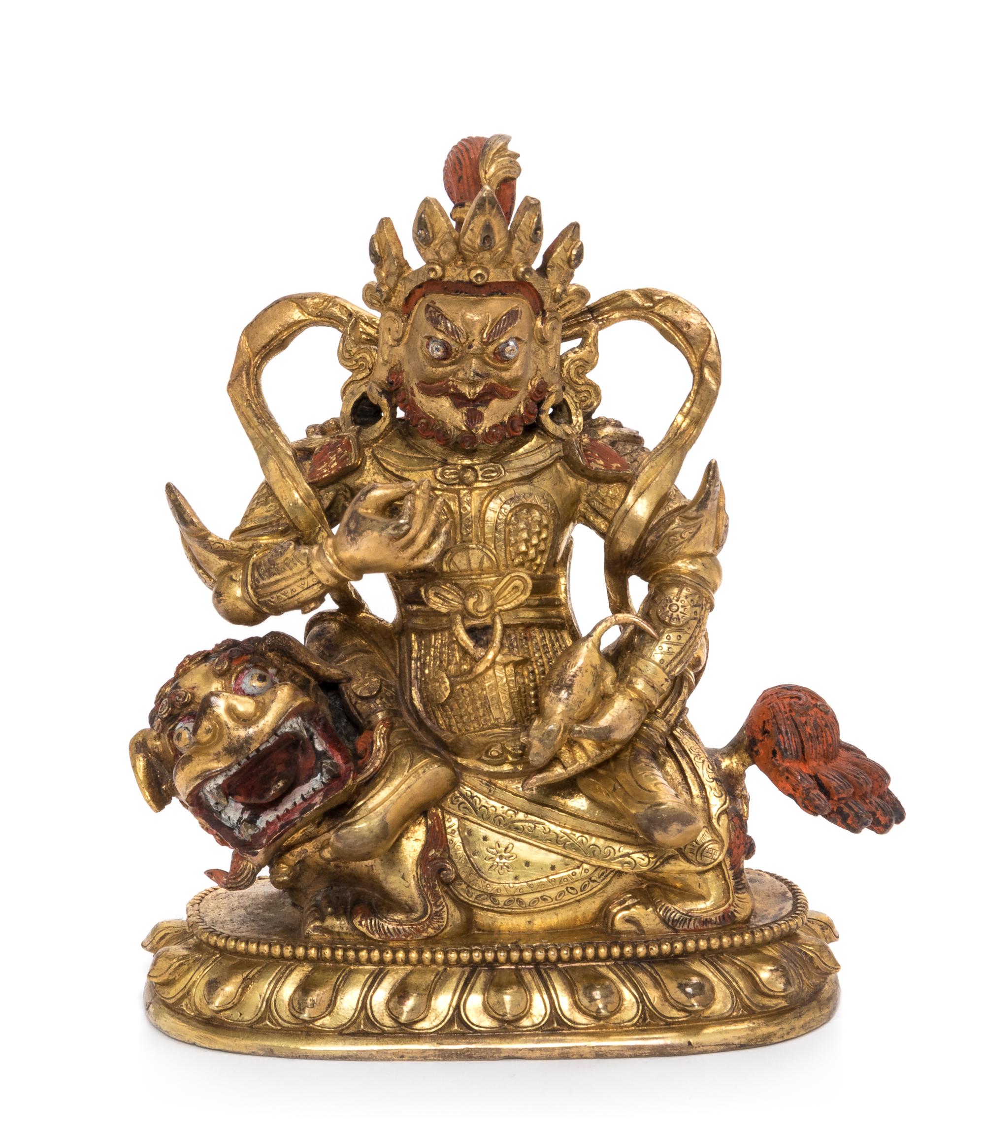 A Sino-Tibetan Gilt Bronze Figure of Kubera Height 4 1/2 inches. — 18TH CENTURY